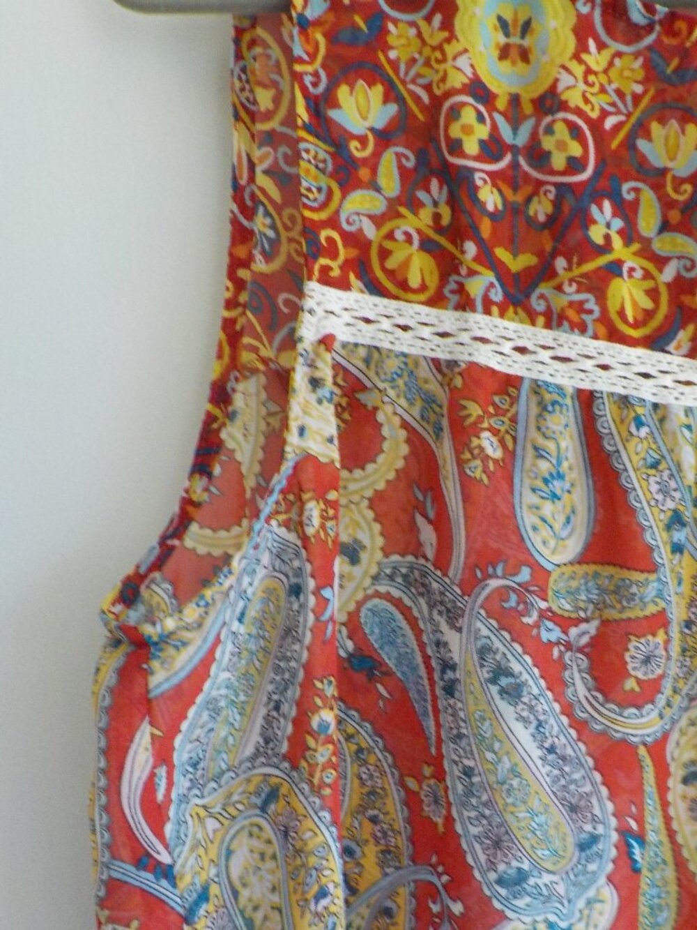 Fig Flower Blouse Tunic Coverup - X-Large - Paisley Sleeveless Sheer Boho (849) - Picture 2 of 4